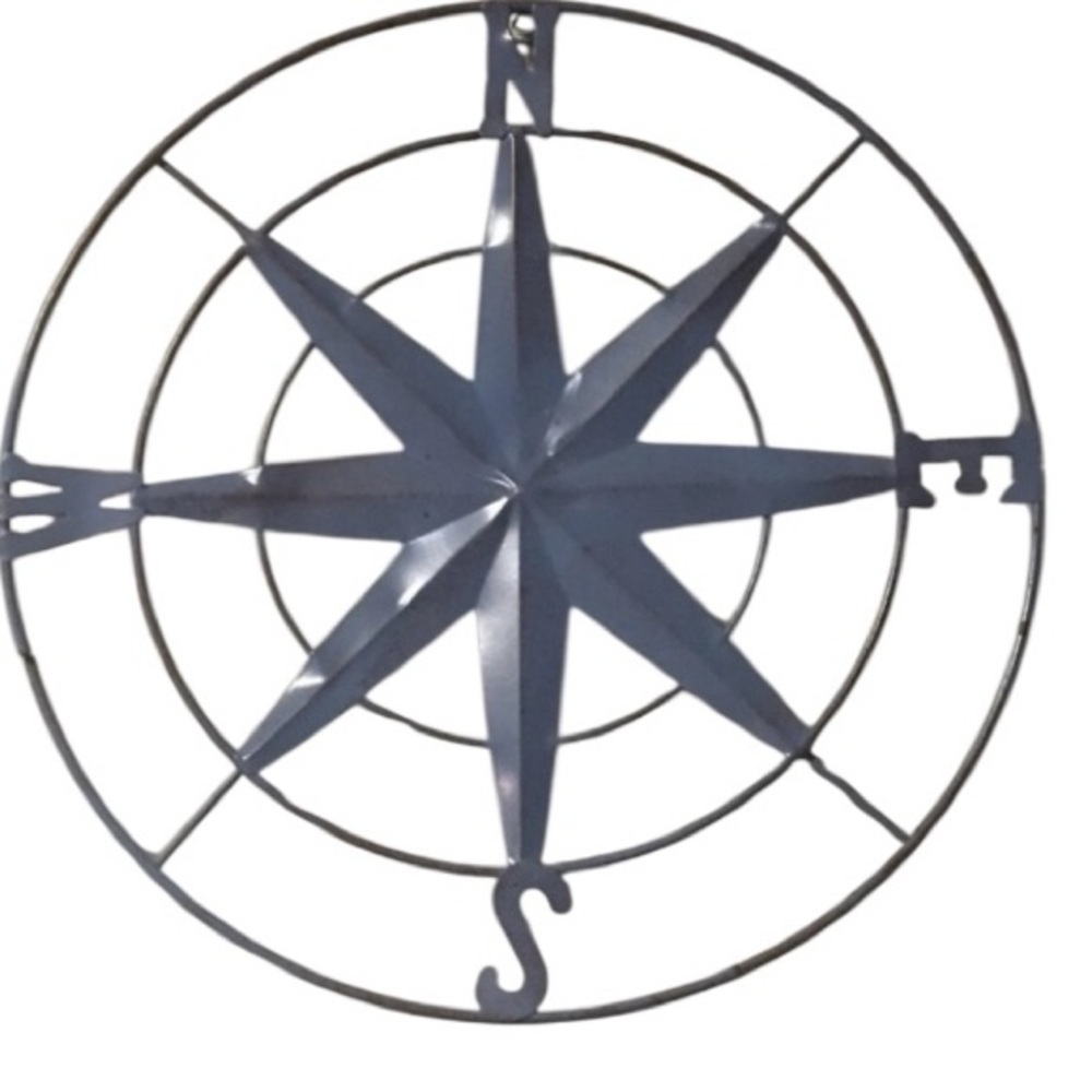 New ~ Compass Rose Wall Decor ~ Metal ~ Hanging ~ Sign~ 12 1/2 Inches ~ Blue